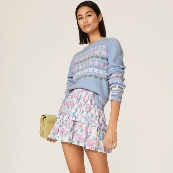 LoveShackFancy Tops - LoveShackFancy Cutie Knit Zaheer Pullover Blue With Pink Bows Size XS